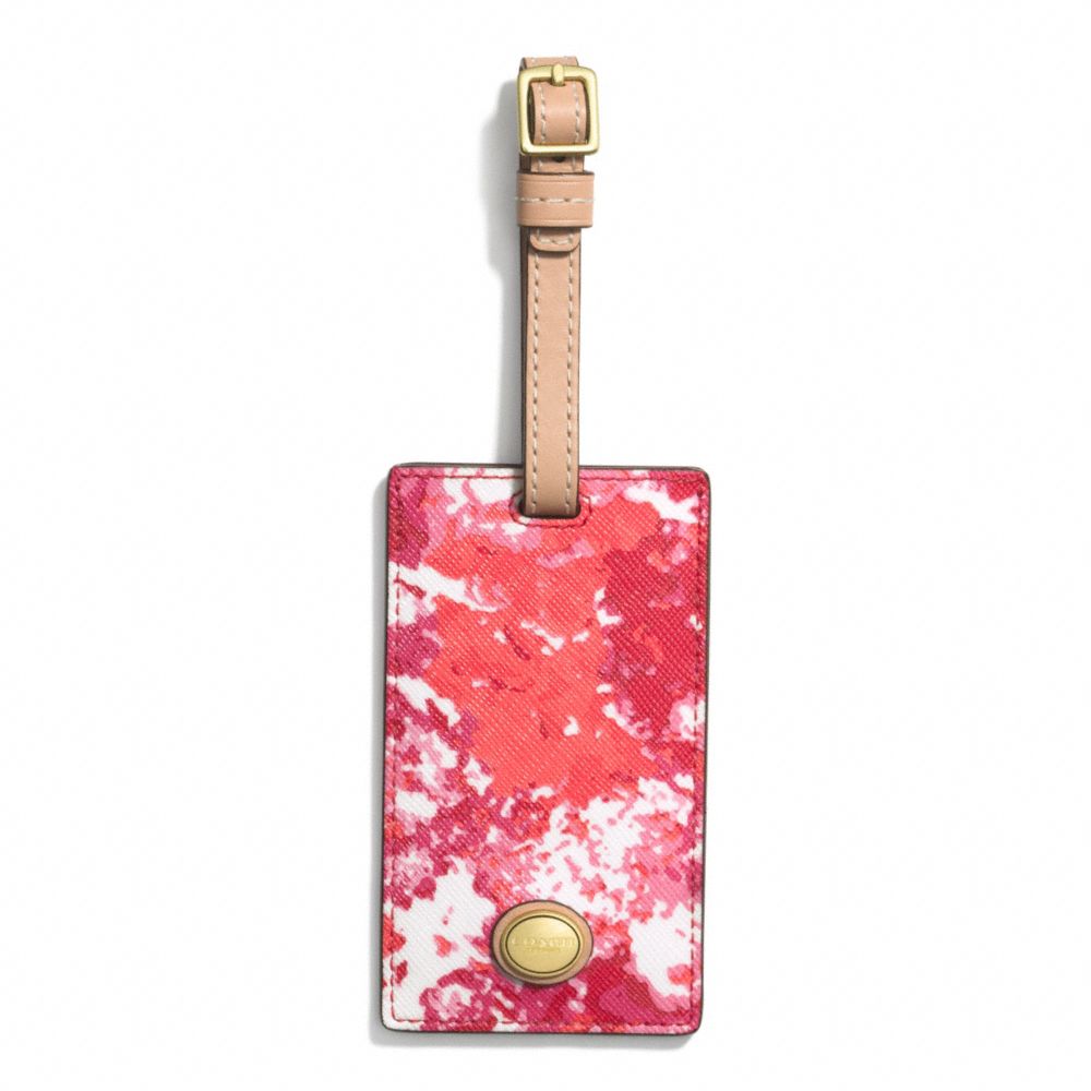 COACH f77613 PEYTON FLORAL PRINT LUGGAGE TAG BRASS/PINK MULTICOLOR