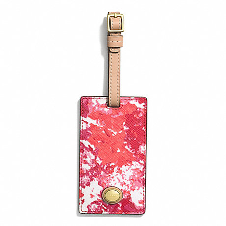 COACH PEYTON FLORAL PRINT LUGGAGE TAG - BRASS/PINK MULTICOLOR - f77613