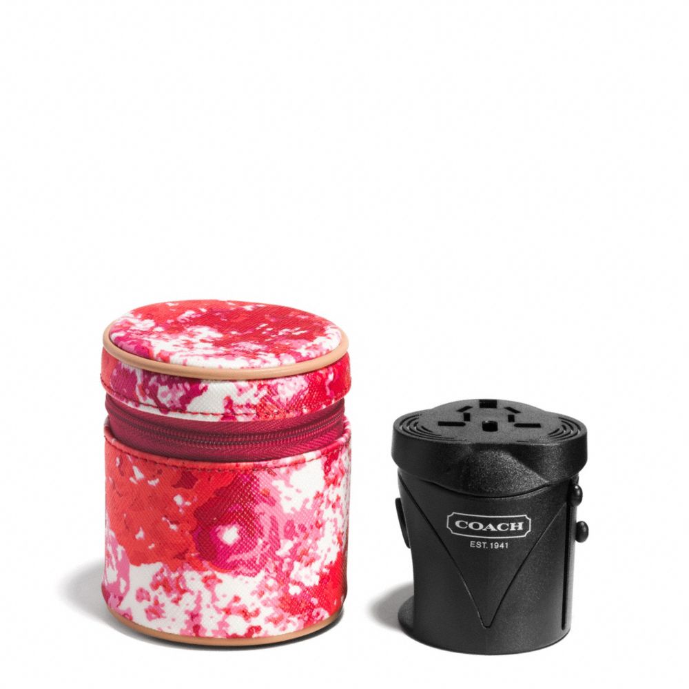 PEYTON FLORAL PRINT TRAVEL ADAPTOR - BRASS/PINK MULTICOLOR - COACH F77614