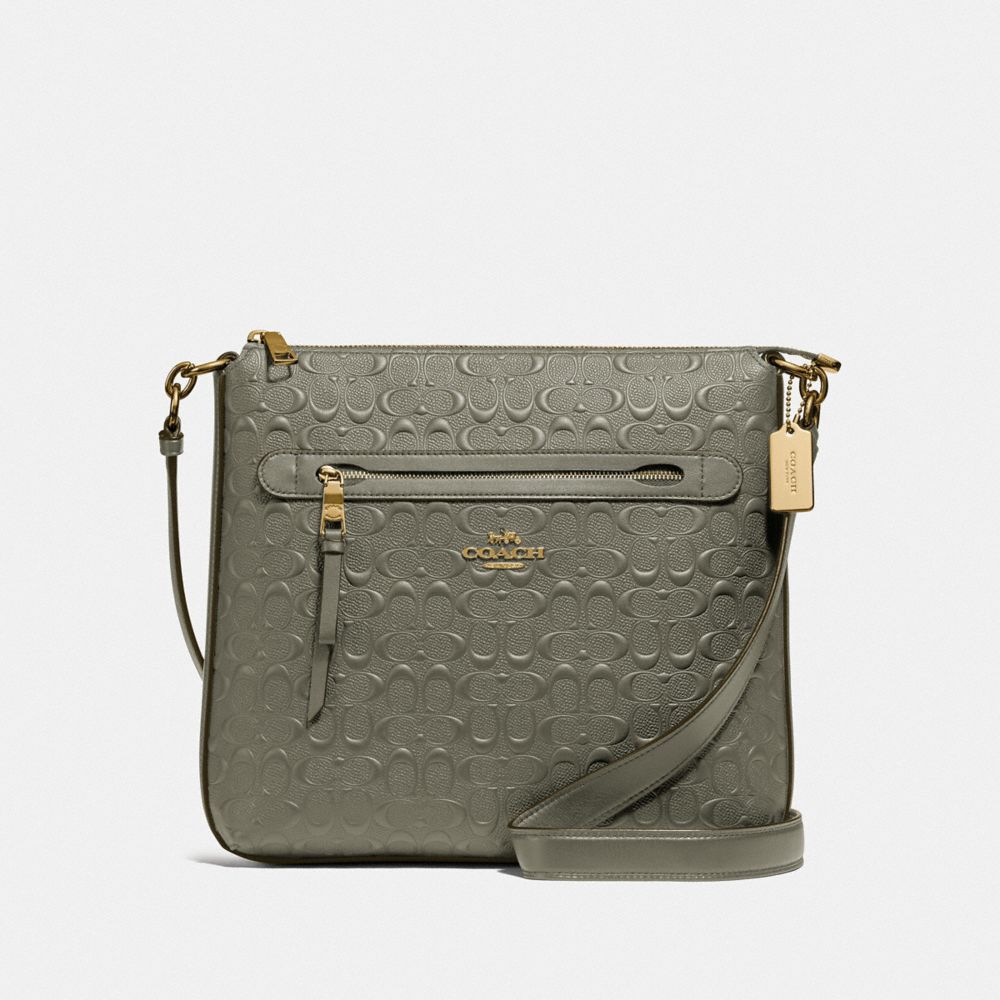 COACH MAE FILE CROSSBODY IN SIGNATURE LEATHER - MILITARY GREEN/GOLD - F77689