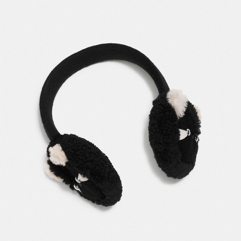 BOXED RACCOON SHEARLING EARMUFFS - COACH f77730 - BLUE/CREAM