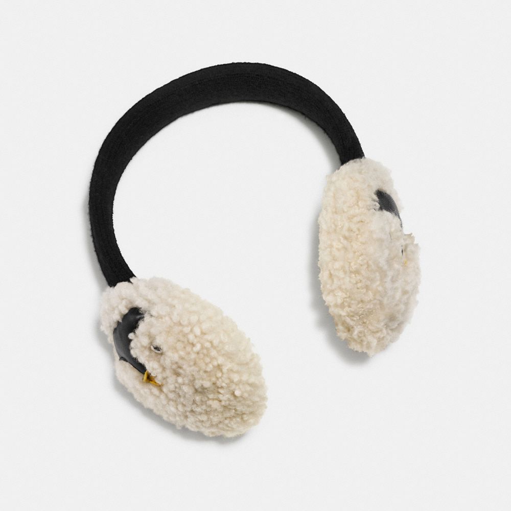 PENGUIN SHEARLING EARMUFFS - f77732 - BLUE/CREAM