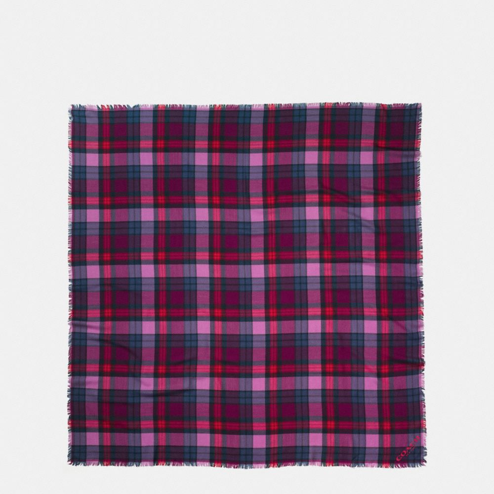 COACH F77768 Plaid Oversized Square HYACINTH/RED/NAVY