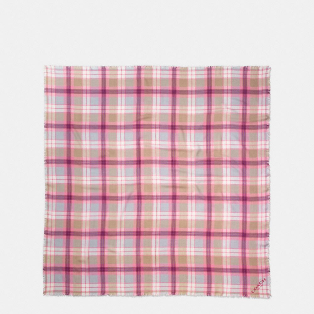 COACH f77768 PLAID OVERSIZED SQUARE BEECHWOOD/STRAWBERRY