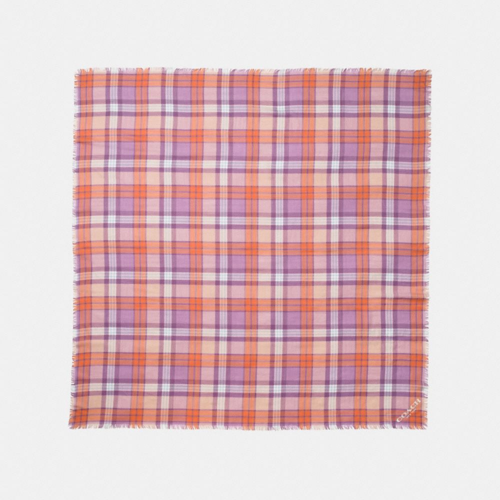 COACH F77768 - PLAID OVERSIZED SQUARE CORAL/MAUVE