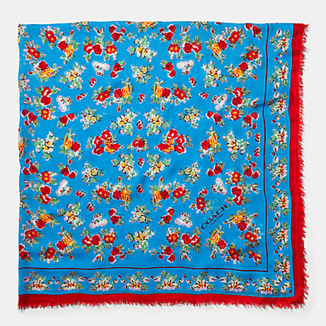 COACH FLORAL WOVEN OVERSIZED SQUARE SCARF - AZURE - f77801