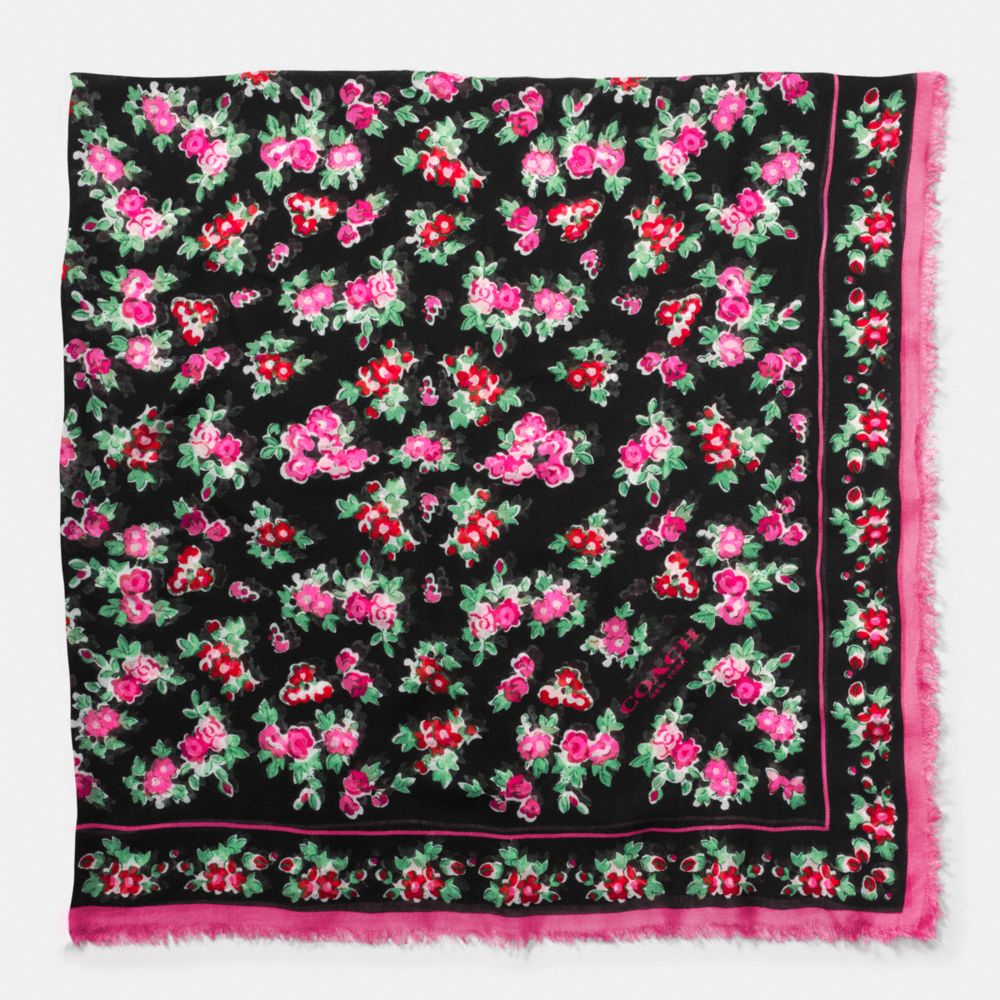 FLORAL WOVEN OVERSIZED SQUARE SCARF - f77801 - BLACK
