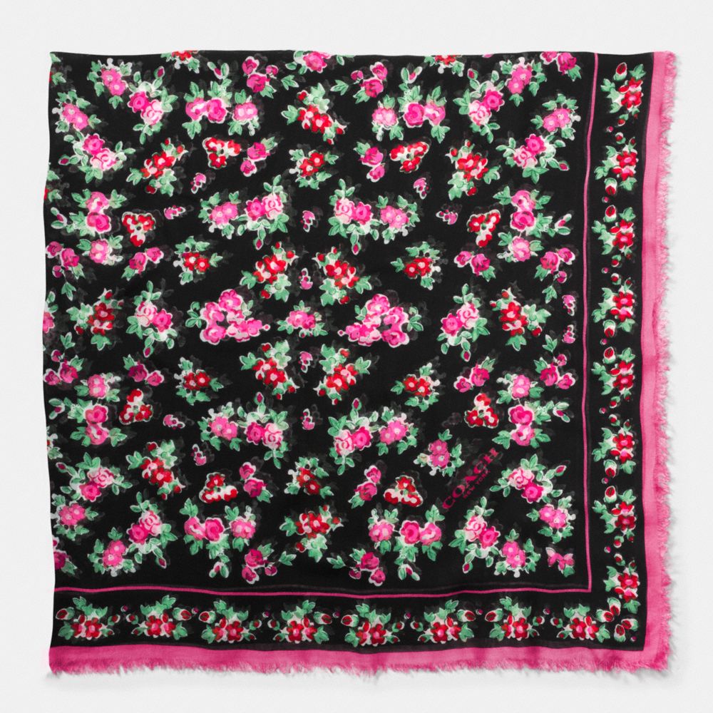 COACH F77801 FLORAL WOVEN OVERSIZED SQUARE SCARF BLACK