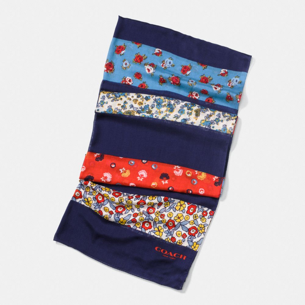 COACH FLORAL PATCHWORK OBLONG SCARF - NAVY MULTI - f77802