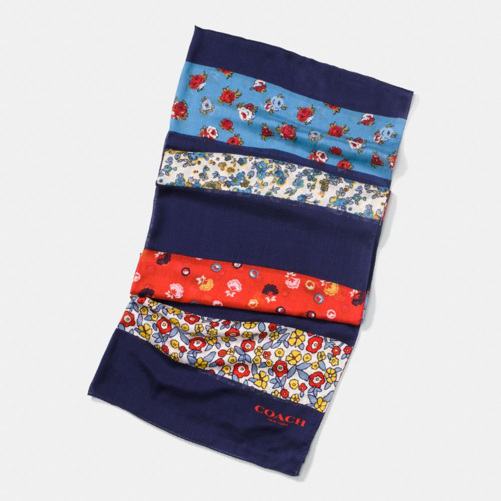 COACH f77802 FLORAL PATCHWORK OBLONG SCARF NAVY MULTI