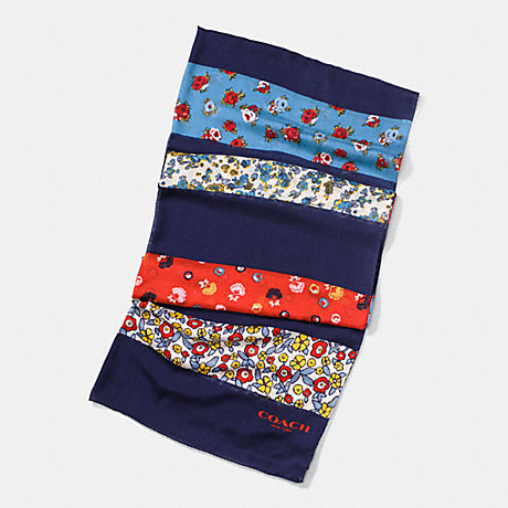 COACH F77802 FLORAL PATCHWORK OBLONG SCARF NAVY-MULTI