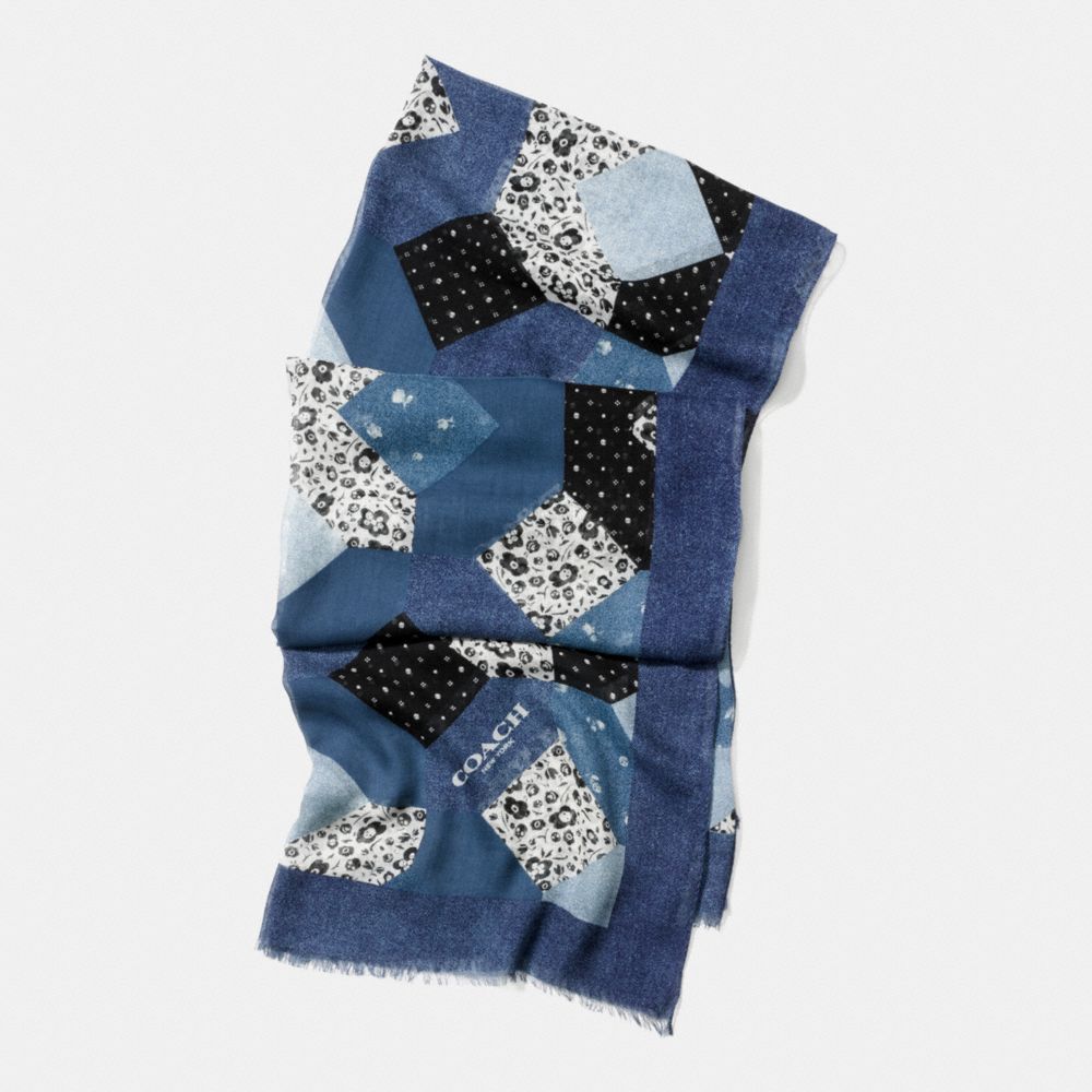 COACH DENIM FLORAL PATCHWORK SHAWL - DENIM - f77815