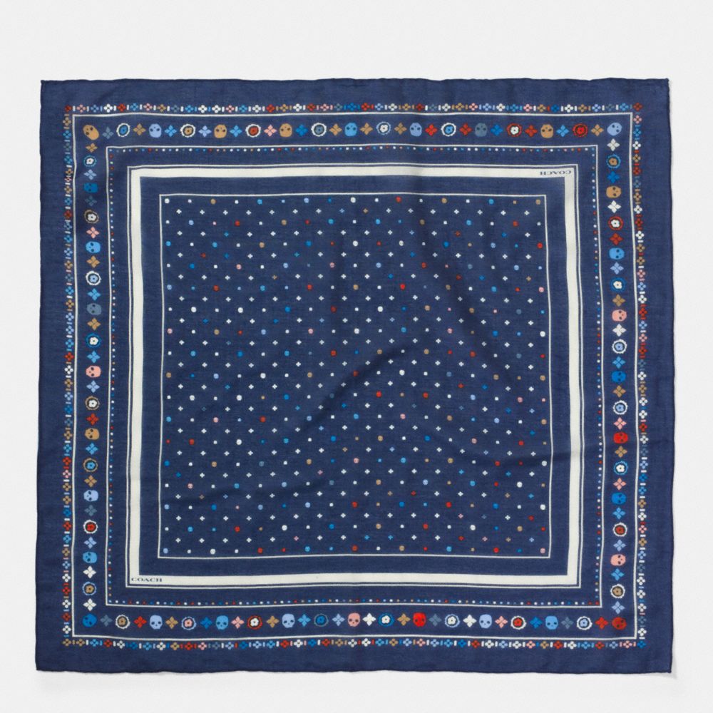 COACH f77826 COTTON SILK FLORAL BANDANA NAVY MULTI