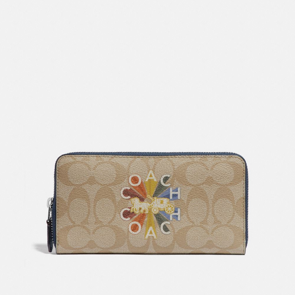 COACH F77844 - ACCORDION ZIP WALLET IN SIGNATURE CANVAS WITH COACH RADIAL RAINBOW LIGHT KHAKI/DENIM MULTI/SILVER