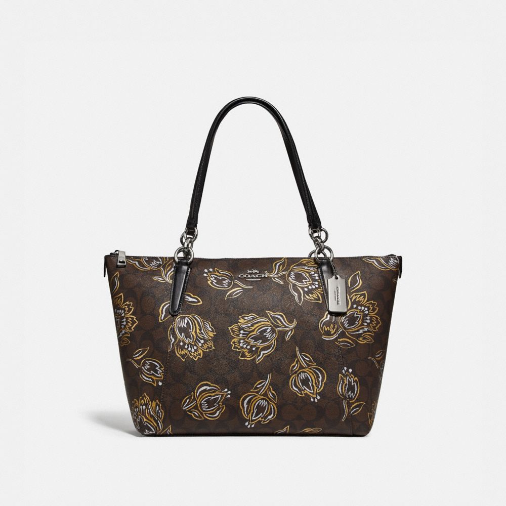 COACH F77845 - AVA TOTE IN SIGNATURE CANVAS WITH TULIP PRINT SV/CHESTNUT METALLIC