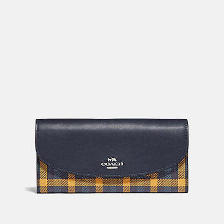 COACH F77856 SLIM ENVELOPE WALLET WITH GINGHAM PRINT NAVY YELLOW MULTI/SILVER