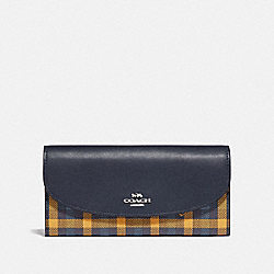COACH F77856 Slim Envelope Wallet With Gingham Print NAVY YELLOW MULTI/SILVER