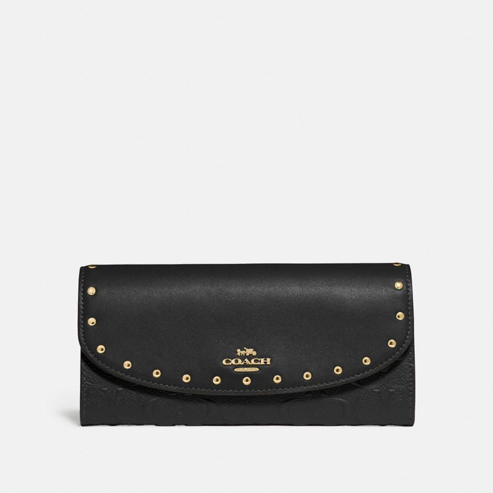 COACH F77866 - SLIM ENVELOPE WALLET WITH RIVETS - BLACK/GOLD | COACH ...