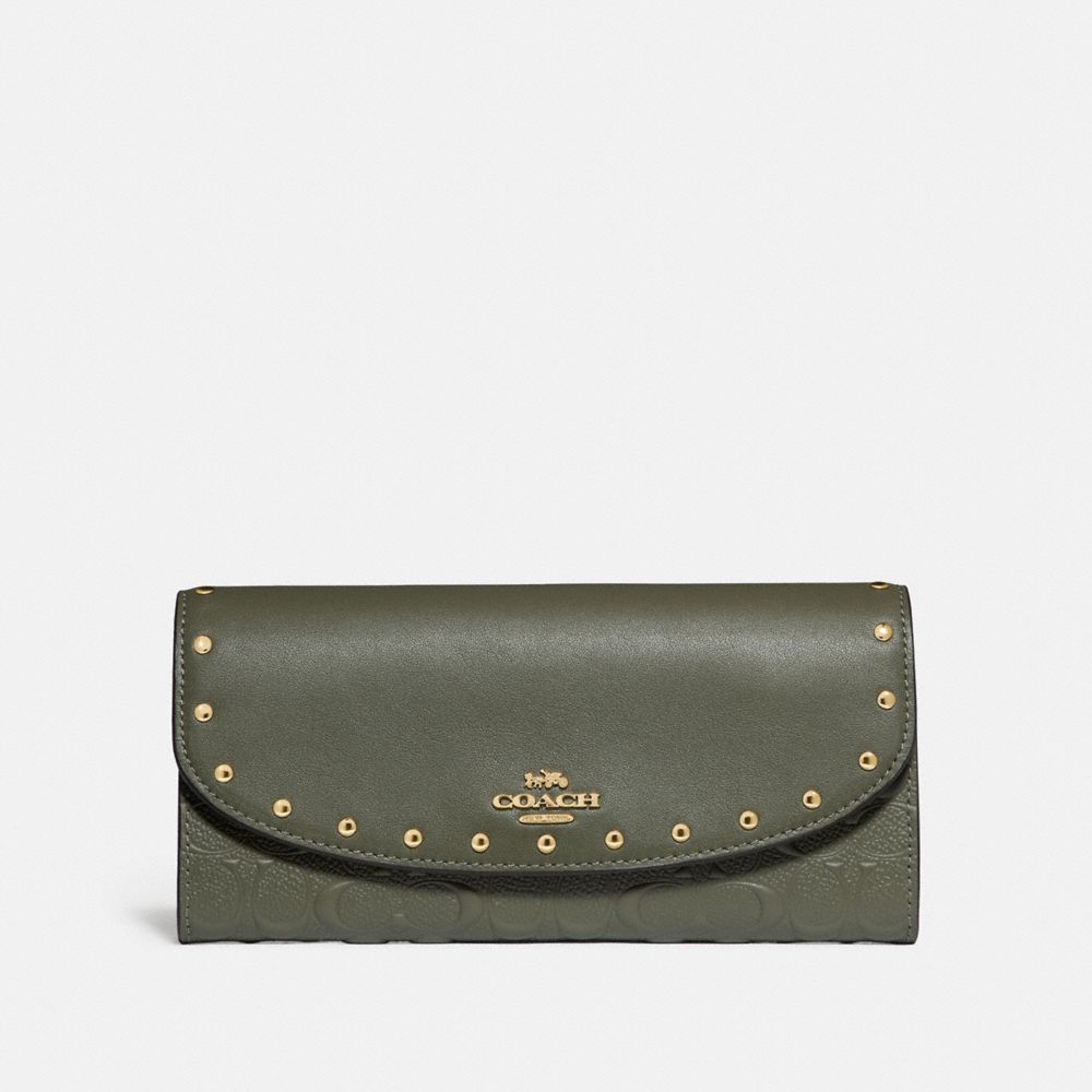 COACH F77866 SLIM ENVELOPE WALLET WITH RIVETS MILITARY-GREEN/GOLD