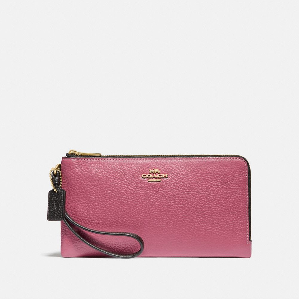 COACH DOUBLE ZIP WALLET IN COLORBLOCK - ROUGE MULTI/GOLD - F77869