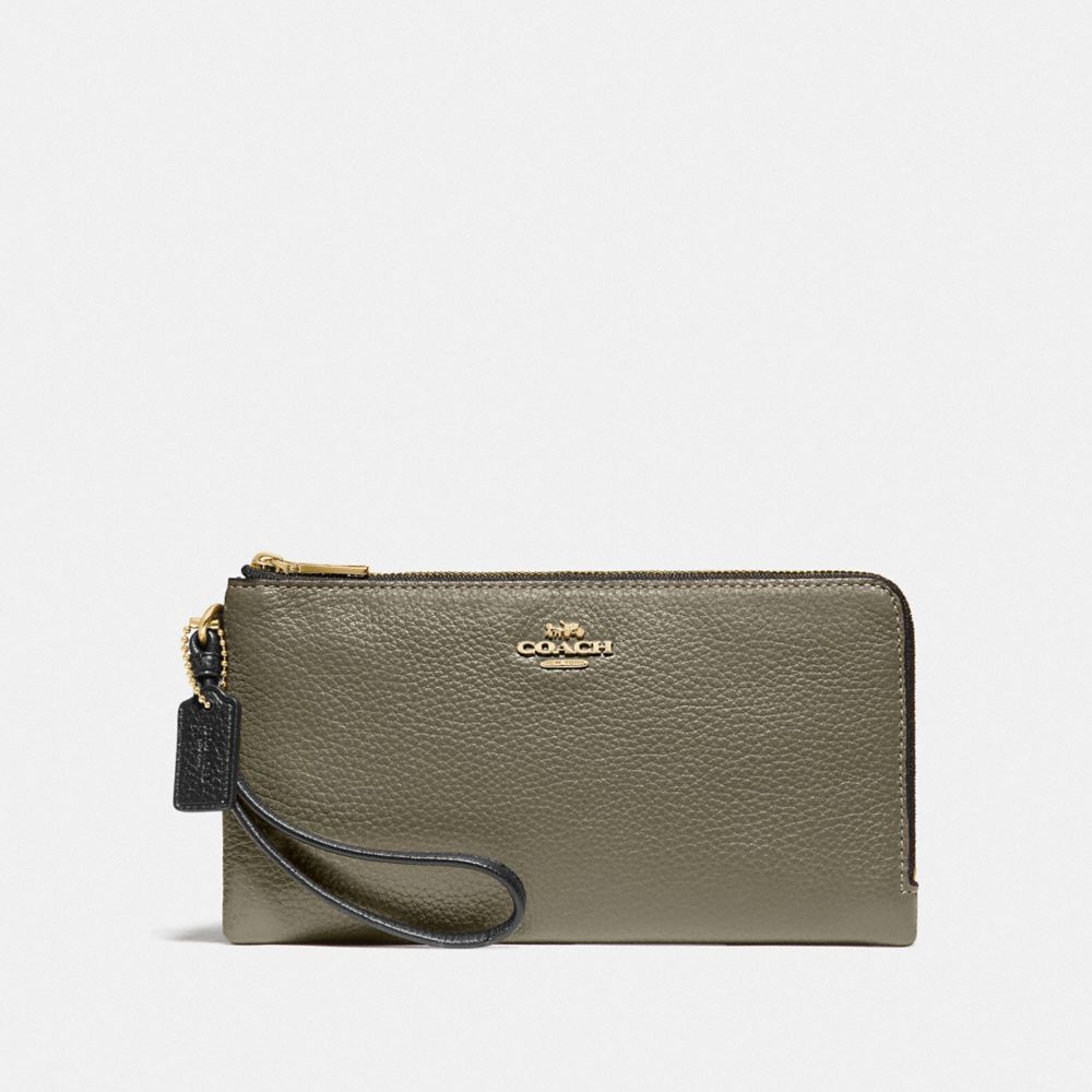 DOUBLE ZIP WALLET IN COLORBLOCK - MILITARY GREEN MUTLI/GOLD - COACH F77869