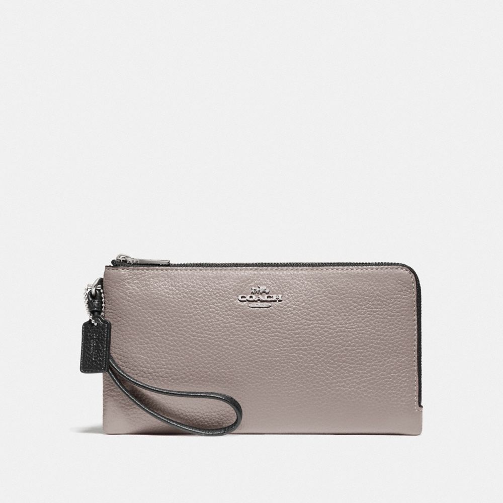 COACH F77869 DOUBLE ZIP WALLET IN COLORBLOCK GREY-BIRCH-MULTI/SILVER