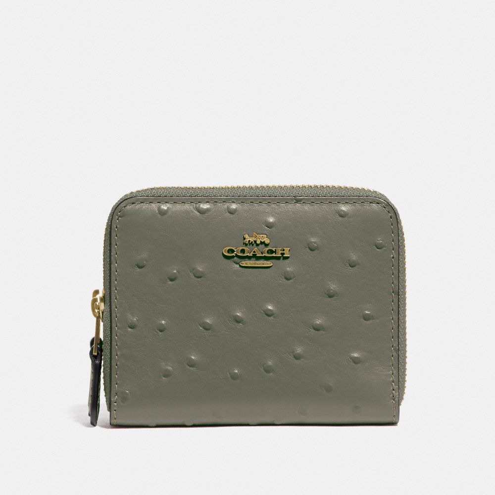 COACH F77875 SMALL DOUBLE ZIP AROUND WALLET MILITARY GREEN/GOLD