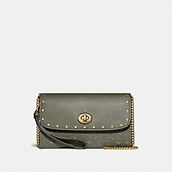 CHAIN CROSSBODY IN SIGNATURE LEATHER WITH RIVETS - F77878 - MILITARY GREEN/GOLD
