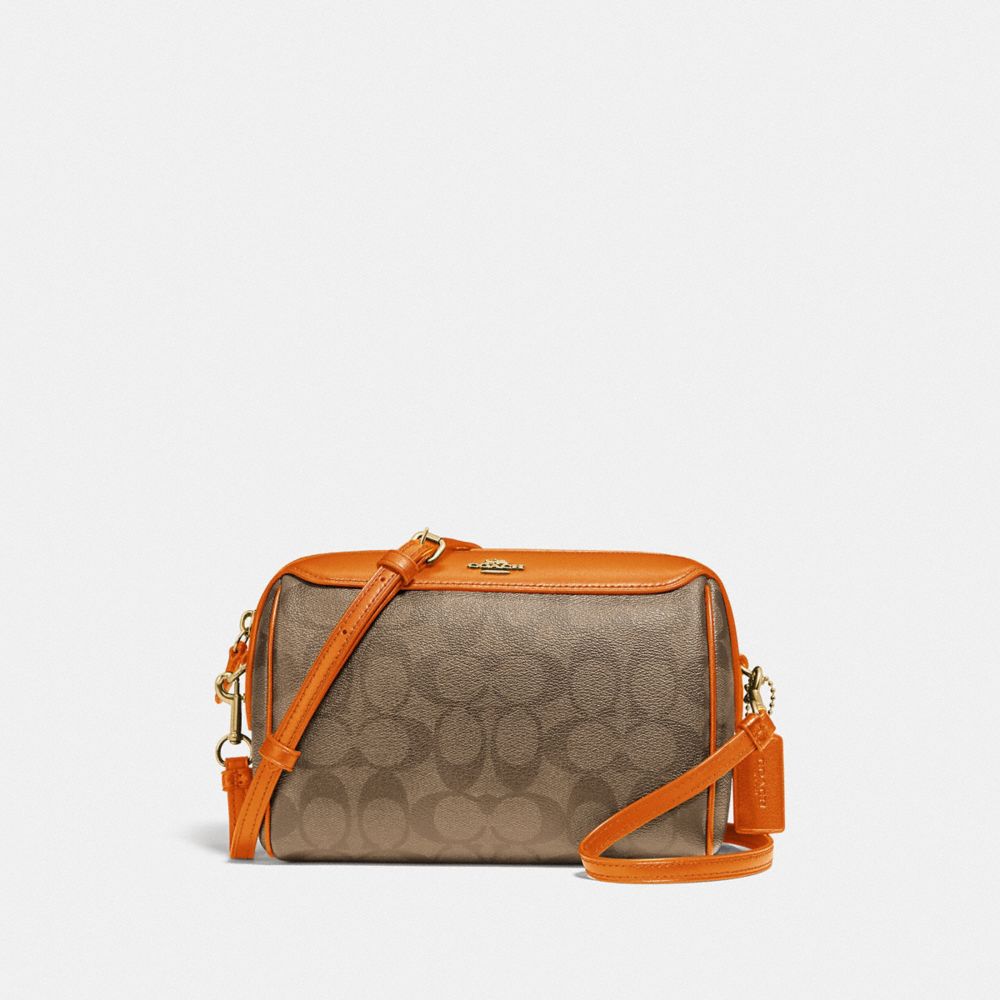 BENNETT CROSSBODY IN SIGNATURE CANVAS - F77879 - KHAKI/DARK ORANGE/SILVER