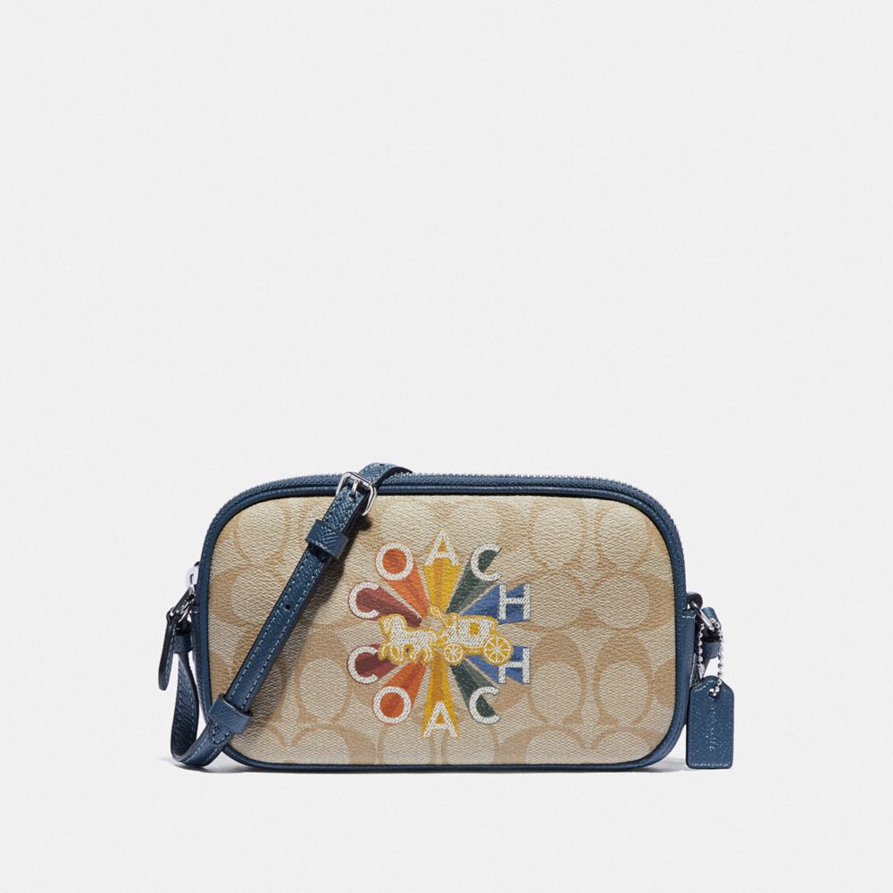 CROSSBODY POUCH IN SIGNATURE CANVAS WITH COACH RADIAL RAINBOW - F77882 - LIGHT KHAKI/DENIM MULTI/SILVER