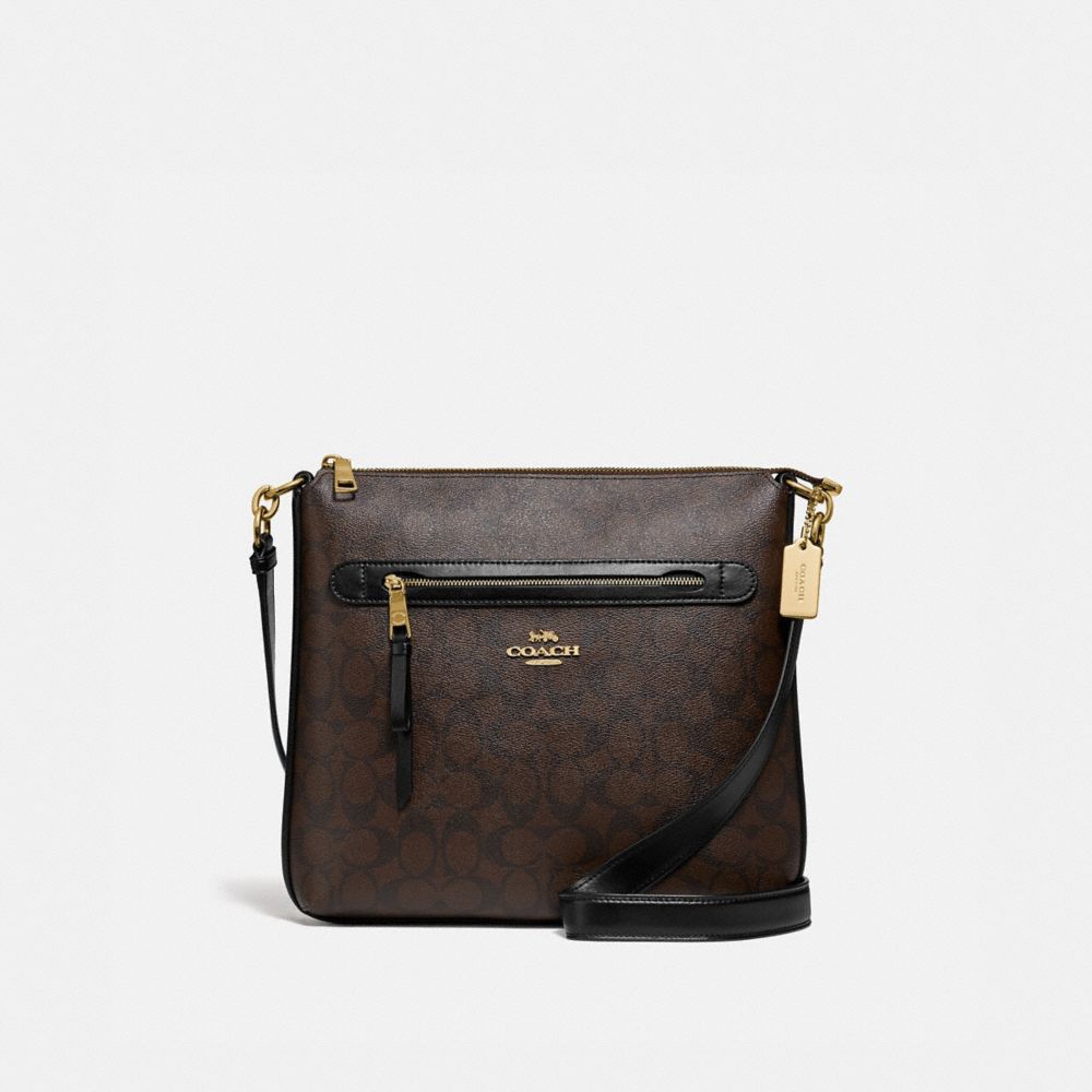 COACH F77885 Mae File Crossbody In Signature Canvas BROWN/BLACK/GOLD