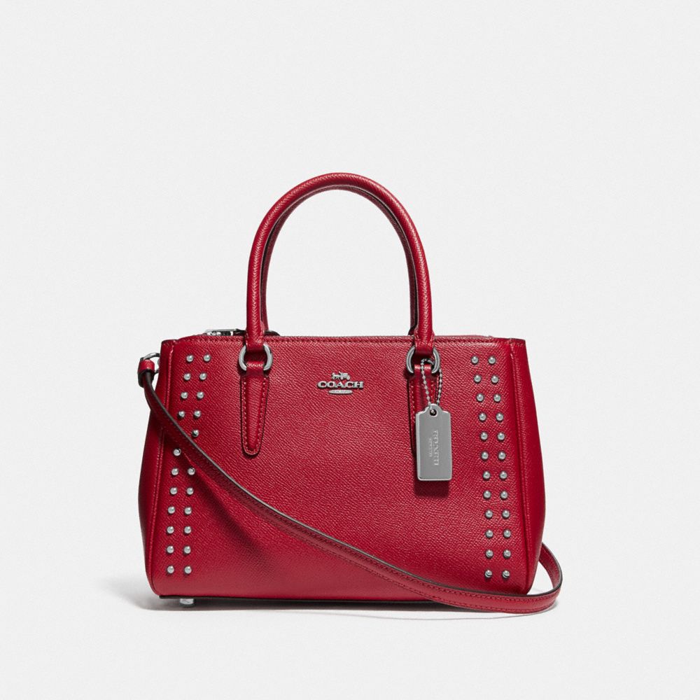 COACH F77911 - MINI SURREY CARRYALL WITH RIVETS BRIGHT CARDINAL/SILVER