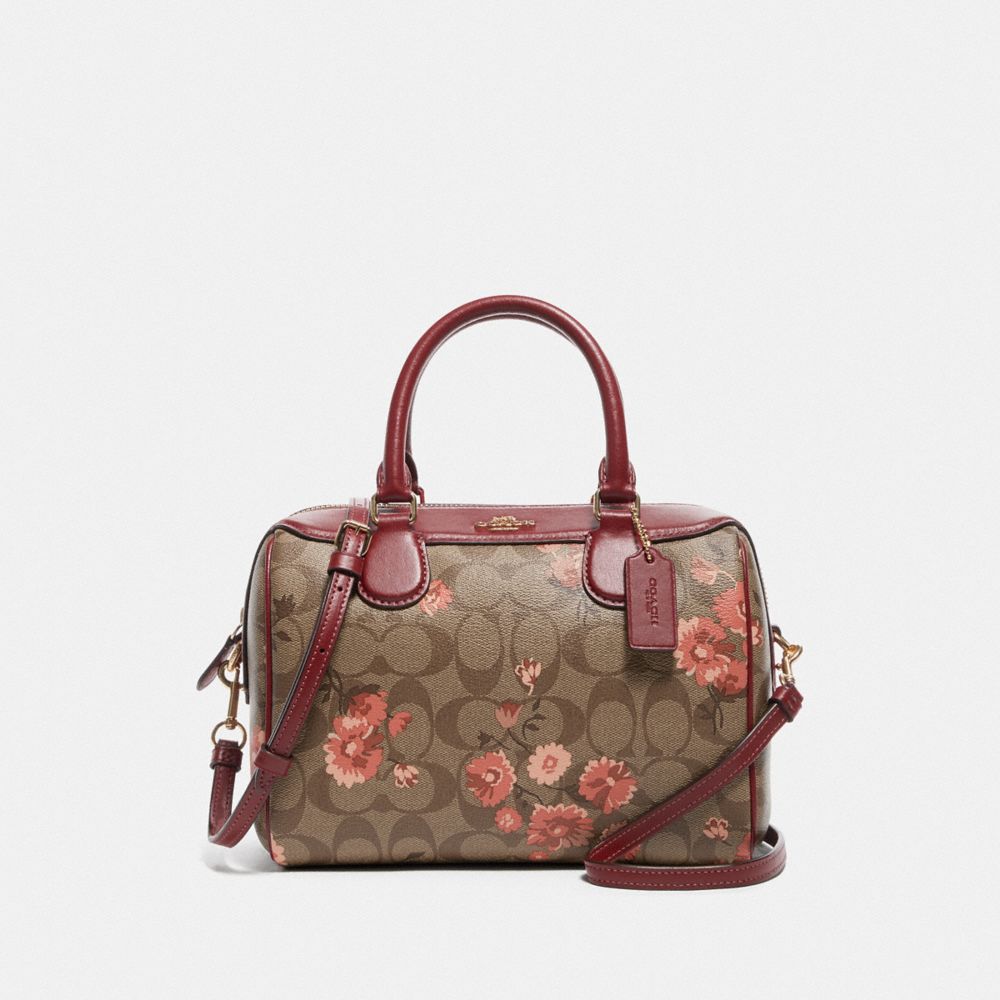 COACH MINI BENNETT SATCHEL IN SIGNATURE CANVAS WITH PRAIRIE DAISY CLUSTER PRINT - KHAKI CORAL MULTI/IMITATION GOLD - F77926