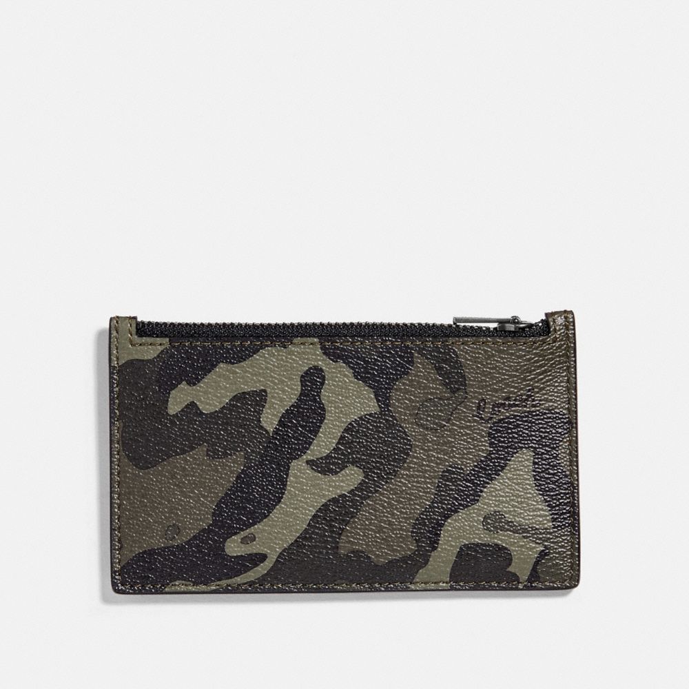 COACH F77930 ZIP CARD CASE WITH CAMO PRINT GREEN/BLACK ANTIQUE NICKEL