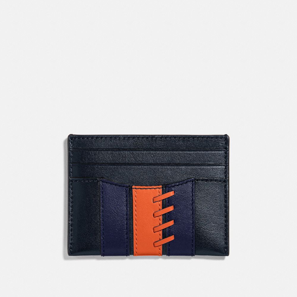 COACH F77934 - SLIM CARD CASE WITH BASEBALL STITCH MIDNIGHT NAVY/ CADET/ DARK ORANGE/BLACK ANTIQUE NICKEL