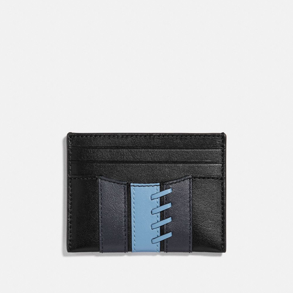 COACH SLIM CARD CASE WITH BASEBALL STITCH - BLACK/ MIDNIGHT NAVY/ WASHED BLUE/BLACK ANTIQUE NICKEL - F77934