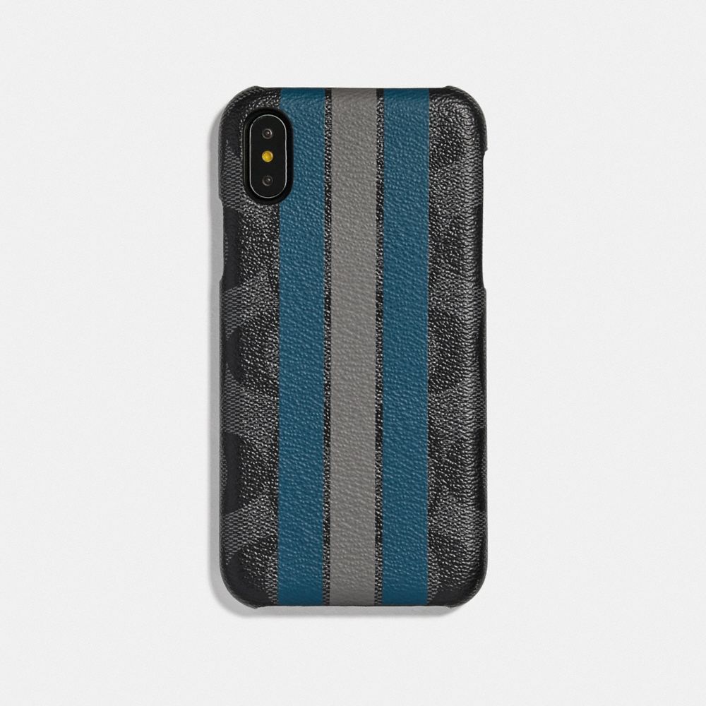 IPHONE X/XS CASE IN SIGNATURE CANVAS WITH VARSITY STRIPE - CHARCOAL/MINERAL/HEATHER GREY - COACH F77936