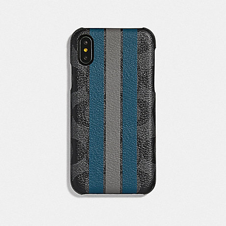 COACH IPHONE X/XS CASE IN SIGNATURE CANVAS WITH VARSITY STRIPE - CHARCOAL/MINERAL/HEATHER GREY - F77936