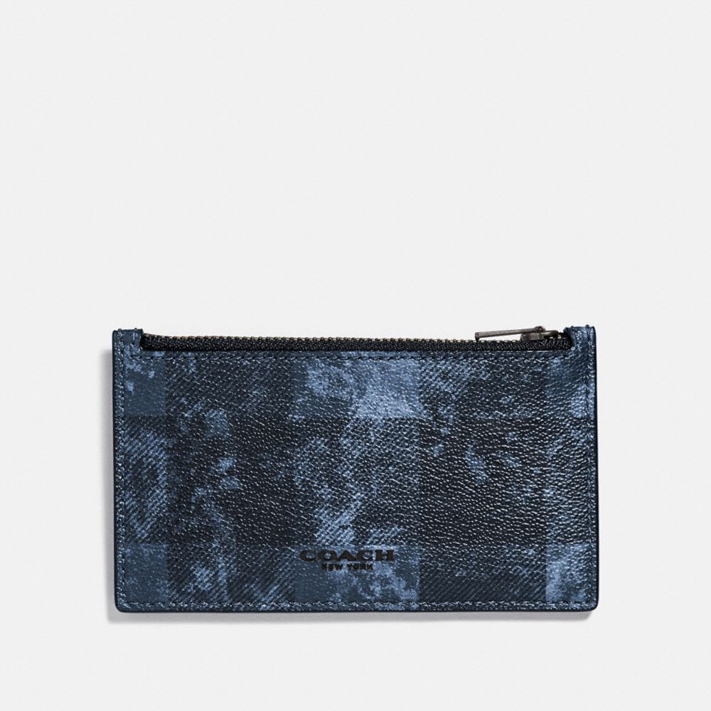 COACH F77947 - ZIP CARD CASE WITH GRUNGE BUFFALO PLAID PRINT QB/DENIM