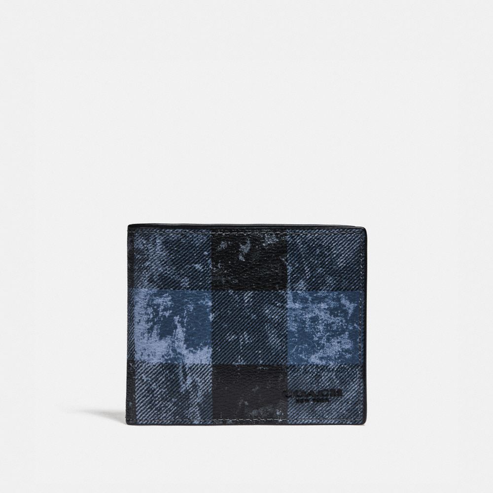 ID BILLFOLD WALLET WITH GRUNGE BUFFALO PLAID PRINT - QB/DENIM - COACH F77948