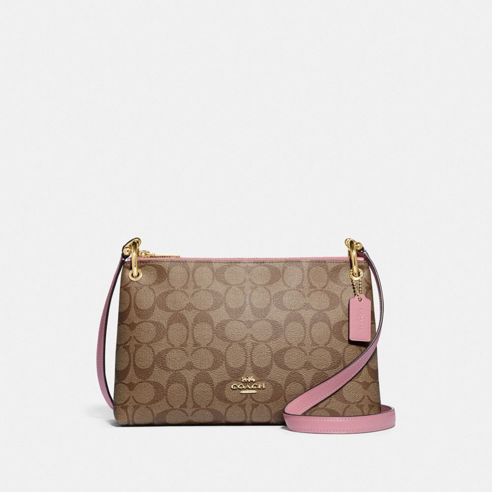 COACH F77981 Mia Crossbody In Blocked Signature Canvas IM/KHAKI PINK PETAL