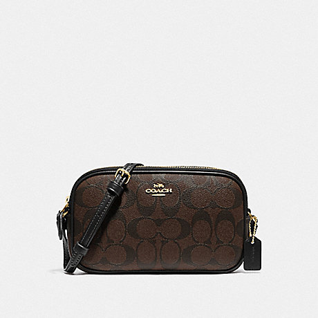 COACH F77996 CROSSBODY POUCH IN SIGNATURE CANVAS BROWN/BLACK/GOLD