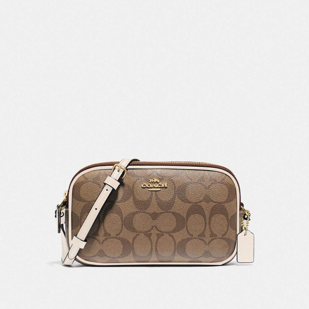 COACH F77996 CROSSBODY POUCH IN SIGNATURE CANVAS KHAKI/CHALK/GOLD