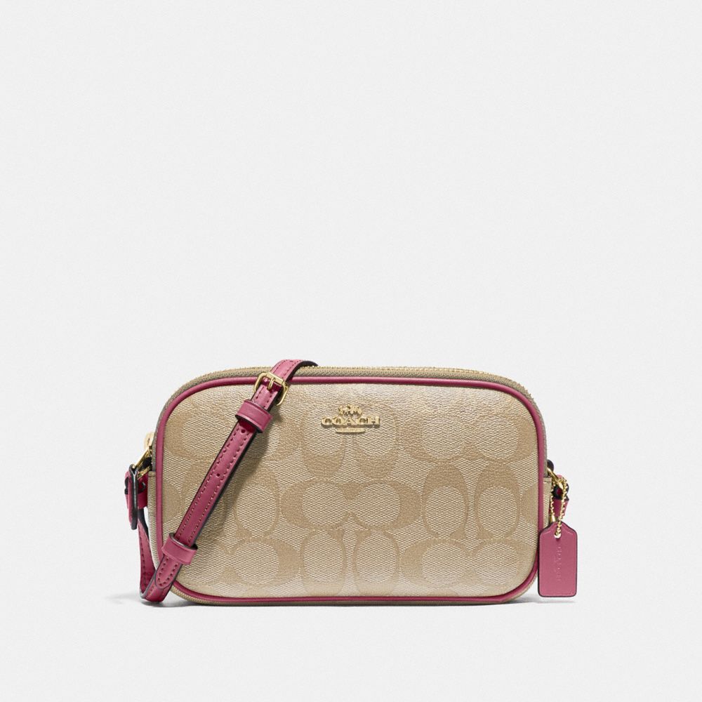 COACH F77996 Crossbody Pouch In Signature Canvas LIGHT KHAKI/ROUGE/GOLD