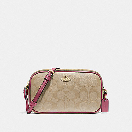 COACH F77996 CROSSBODY POUCH IN SIGNATURE CANVAS LIGHT KHAKI/ROUGE/GOLD