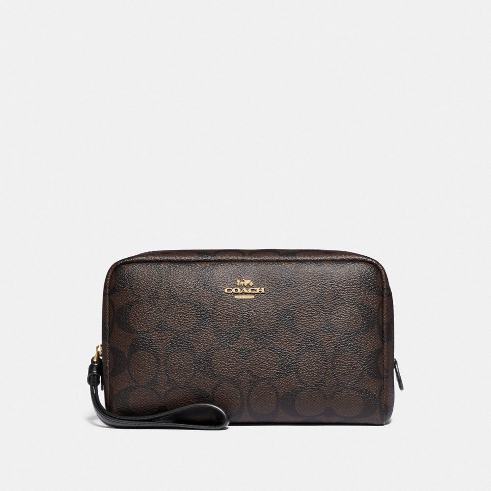 COACH BOXY COSMETIC CASE IN SIGNATURE CANVAS - BROWN/BLACK/GOLD - F77997