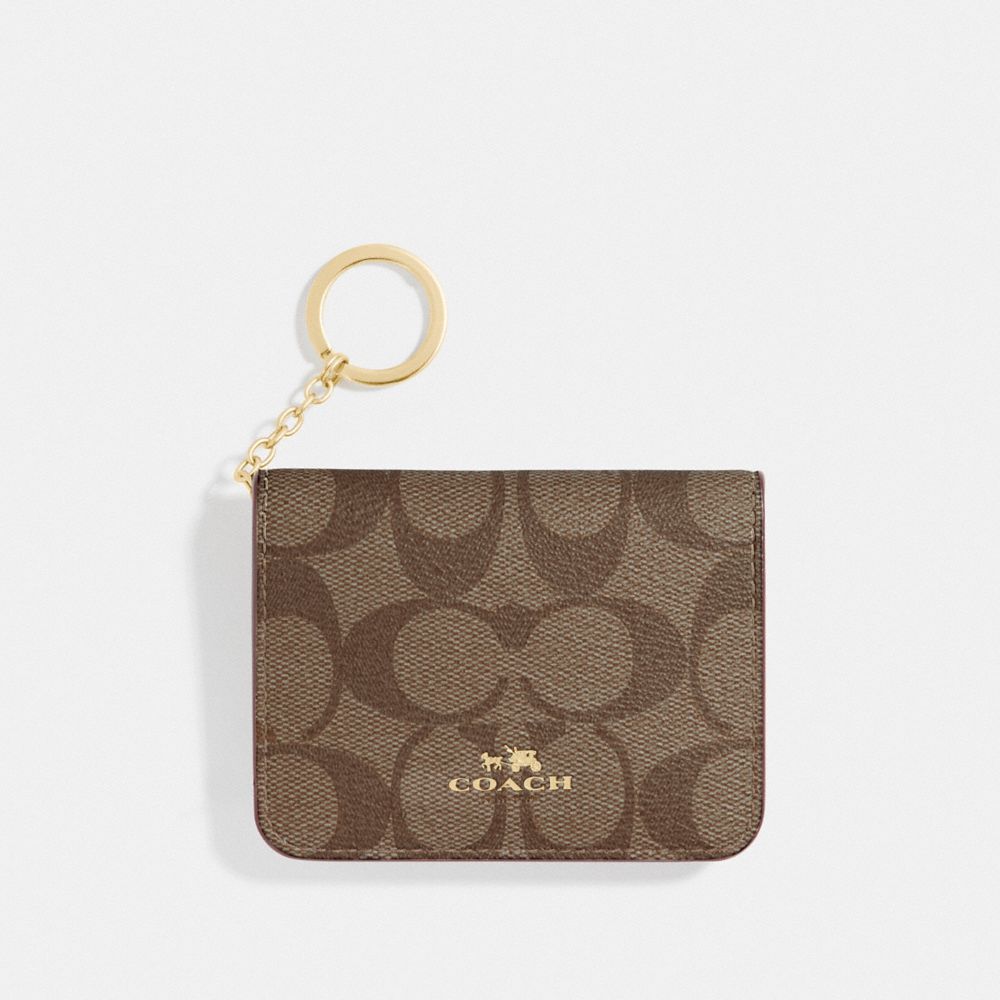 COACH F78006 Bifold Card Case In Signature Canvas KHAKI/CHALK/GOLD
