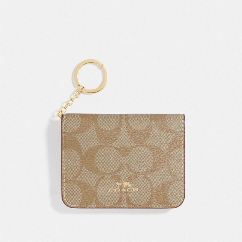 COACH F78006 BIFOLD CARD CASE IN SIGNATURE CANVAS LIGHT-KHAKI/ROUGE/GOLD