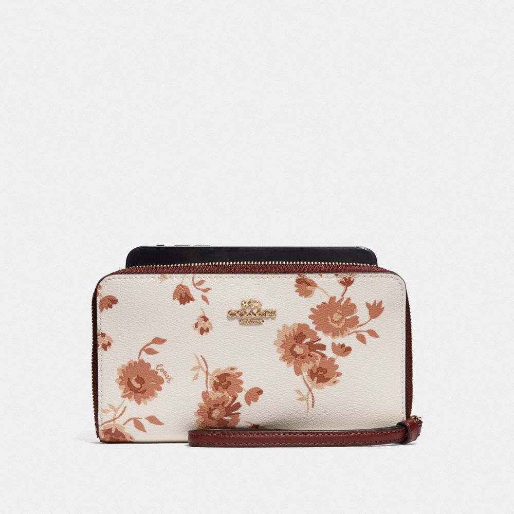 LARGE PHONE WALLET WITH PRAIRIE DAISY CLUSTER PRINT - F78015 - CHALK MULTI/IMITATION GOLD