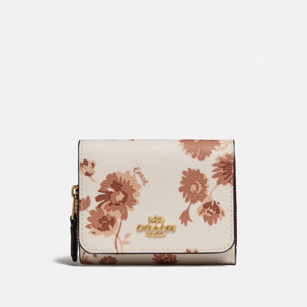 COACH SMALL TRIFOLD WALLET WITH PRAIRIE DAISY CLUSTER PRINT - CHALK MULTI/IMITATION GOLD - F78017